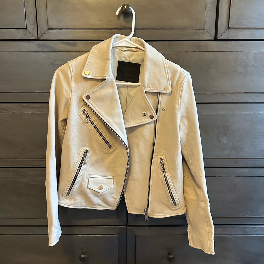 All Saints Cream Beige Leather Jacket 4